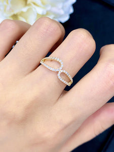 LUOWEND 18K Yellow Gold Real Natural Diamond Ring for Women
