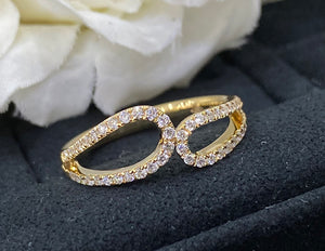 LUOWEND 18K Yellow Gold Real Natural Diamond Ring for Women