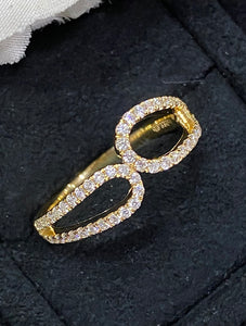 LUOWEND 18K Yellow Gold Real Natural Diamond Ring for Women