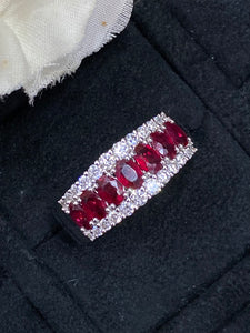 LUOWEND 18K White Gold Real Natural Ruby and Diamond Gemstone Ring for Women