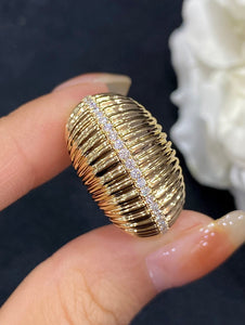 LUOWEND 18K Yellow Gold Real Natural Diamond Ring for Women