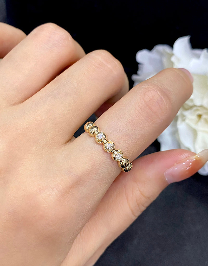 LUOWEND 18K Yellow Gold Real Natural Diamond Ring for Women