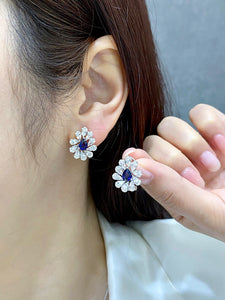 LUOWEND 18K White Gold Real Natural Sapphire Gemstone Earrings for Women