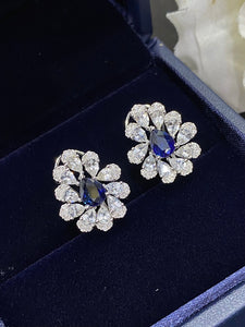 LUOWEND 18K White Gold Real Natural Sapphire Gemstone Earrings for Women