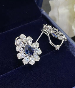 LUOWEND 18K White Gold Real Natural Sapphire Gemstone Earrings for Women