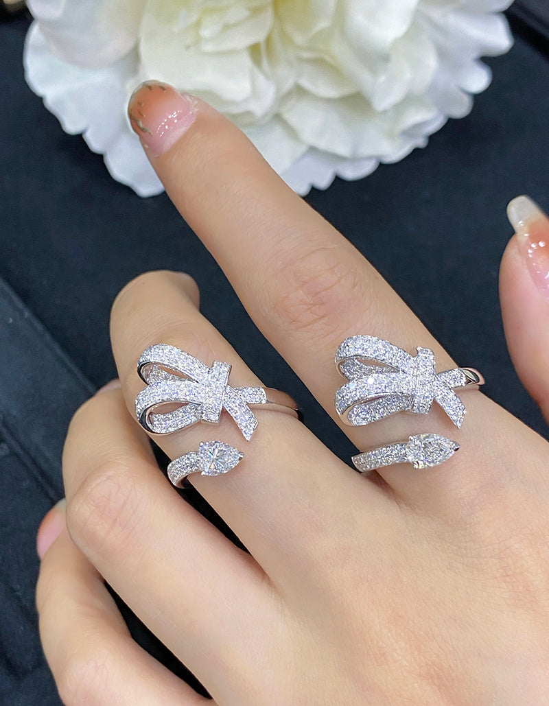 LUOWEND 18K White Gold Real Natural Diamond Ring for Women