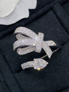 LUOWEND 18K White Gold Real Natural Diamond Ring for Women