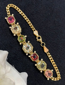 LUOWEND 18K Yellow Gold Real Natural Tourmaline Gemstone Bracelet for Women