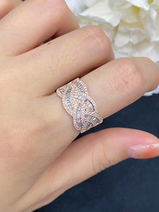 LUOWEND 18K Rose Gold Real Natural Diamond Ring for Women