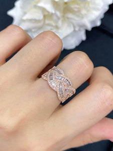 LUOWEND 18K Rose Gold Real Natural Diamond Ring for Women