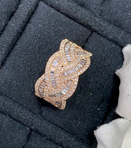LUOWEND 18K Rose Gold Real Natural Diamond Ring for Women