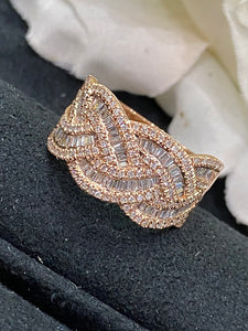 LUOWEND 18K Rose Gold Real Natural Diamond Ring for Women