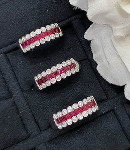 LUOWEND 18K White Gold Real Natural Ruby and  Diamond Gemstone Ring for Women