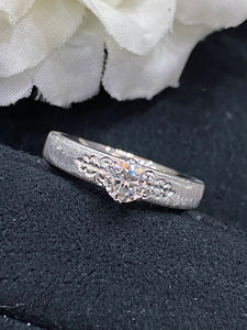 LUOWEND 18K White Gold Real Natural Diamond Ring for Women