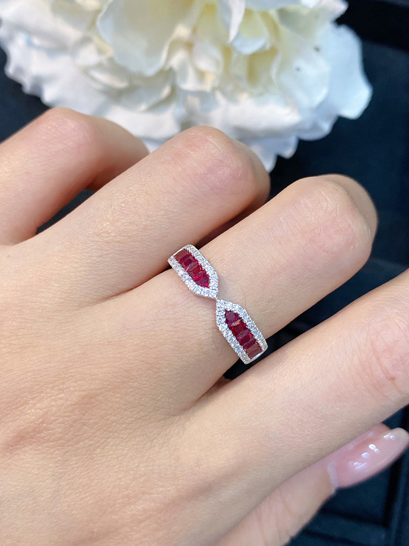 LUOWEND 18K White Gold Real Natural Ruby Gemstone Ring for Women