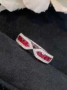 LUOWEND 18K White Gold Real Natural Ruby Gemstone Ring for Women