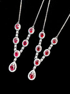 LUOWEND 18K White Gold Real Natural Ruby and Diamond Gemstone Necklace for Women