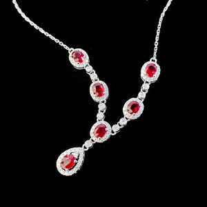 LUOWEND 18K White Gold Real Natural Ruby and Diamond Gemstone Necklace for Women