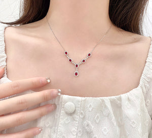 LUOWEND 18K White Gold Real Natural Ruby and Diamond Gemstone Necklace for Women