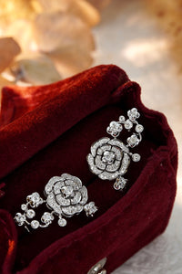 LUOWEND 18K White Gold Real Natural Diamond Stud Earrings for Women