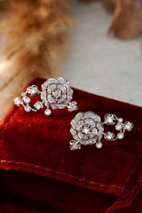 LUOWEND 18K White Gold Real Natural Diamond Stud Earrings for Women