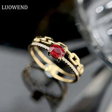 Load image into Gallery viewer, LUOWEND 18K Yellow Gold Real Natural Ruby and Diamond Gemstone Ring for Women
