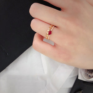 LUOWEND 18K Yellow Gold Real Natural Ruby and Diamond Gemstone Ring for Women