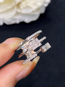 LUOWEND 18K White Gold Real Natural Diamond Ring for Women