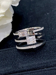 LUOWEND 18K White Gold Real Natural Diamond Ring for Women