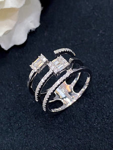 LUOWEND 18K White Gold Real Natural Diamond Ring for Women