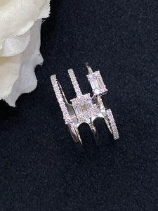 LUOWEND 18K White Gold Real Natural Diamond Ring for Women