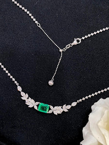 LUOWEND 18K White Gold Real Natural Emerald Gemstone Necklace for Women