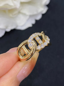 LUOWEND 18K Yellow Gold Real Natural Diamond Ring for Women