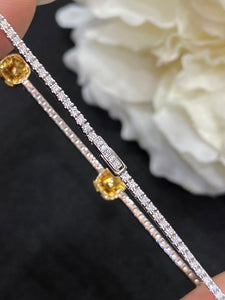LUOWEND 18K White and Yellow Gold Real Natural Yellow Diamond Bracelet for Women