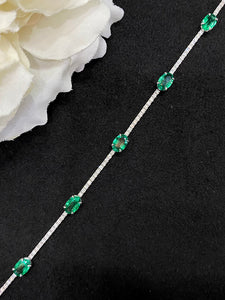 LUOWEND 18K White Gold Real Natural Emerald Gemstone Bracelet for Women