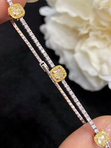 LUOWEND 18K White and Yellow Gold Real Natural Yellow Diamond Bracelet for Women