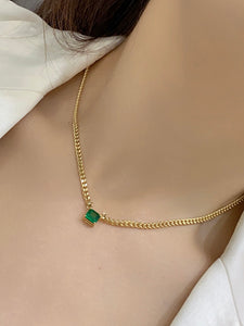 LUOWEND 18K Yellow Gold Real Natural Emerald Gemstone Necklace for Women