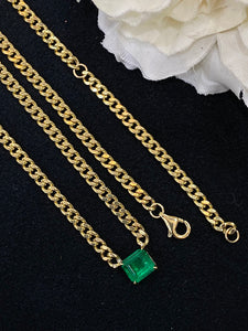 LUOWEND 18K Yellow Gold Real Natural Emerald Gemstone Necklace for Women