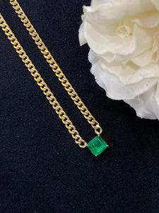 LUOWEND 18K Yellow Gold Real Natural Emerald Gemstone Necklace for Women