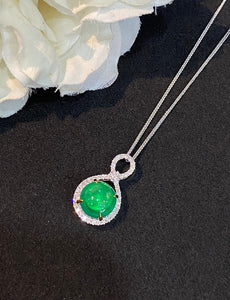 LUOWEND 18K White Gold Real Natural Emerald Gemstone Necklace for Women