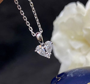 LUOWEND 18K White Gold Real Natural Diamond Pendant Necklace for Women