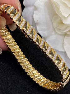 LUOWEND 18K Yellow Gold Real Natural Diamond Bracelet for Women