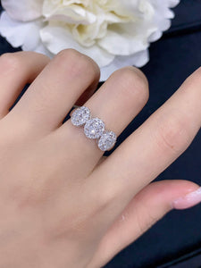 LUOWEND 18K White Gold Real Natural Diamond Ring for Women