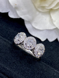LUOWEND 18K White Gold Real Natural Diamond Ring for Women