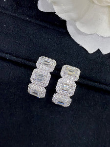 LUOWEND 18K White Gold Real Natural Diamond Hoop Earrings for Women