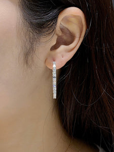 LUOWEND 18K White Gold Real Natural Diamond Hoop Earrings for Women