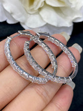 Load image into Gallery viewer, LUOWEND 18K White Gold Real Natural Diamond Hoop Earrings for Women
