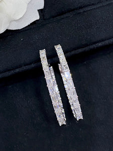 LUOWEND 18K White Gold Real Natural Diamond Hoop Earrings for Women