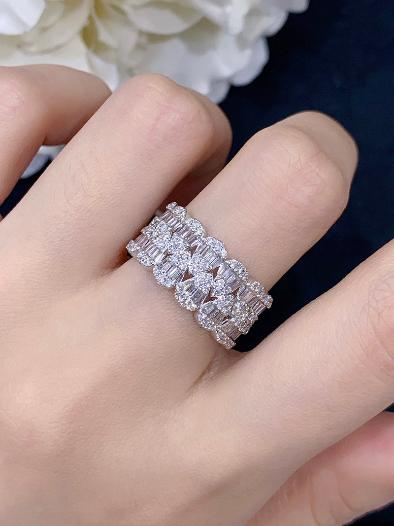 LUOWEND 18K White Gold Real Natural Diamond Ring for Women