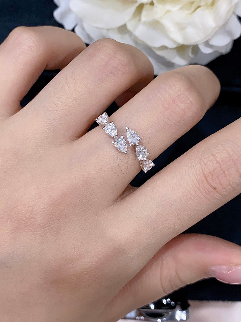 LUOWEND 18K White Gold Real Natural Diamond Ring for Women